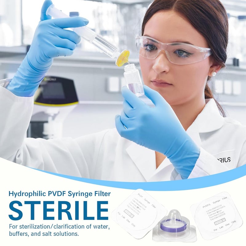 Labfil Sterilized Syringe Filter PVDF 20 Pack, 0.22 um Pore Size, 33 mm Membrane Diameter, Hydrophilic Filtration Sterile Packed Individually - Image 4